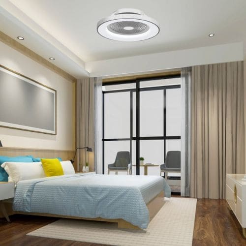 Ventilateur plafonnier sans pale apparente Tibet Mantra couleur Argent